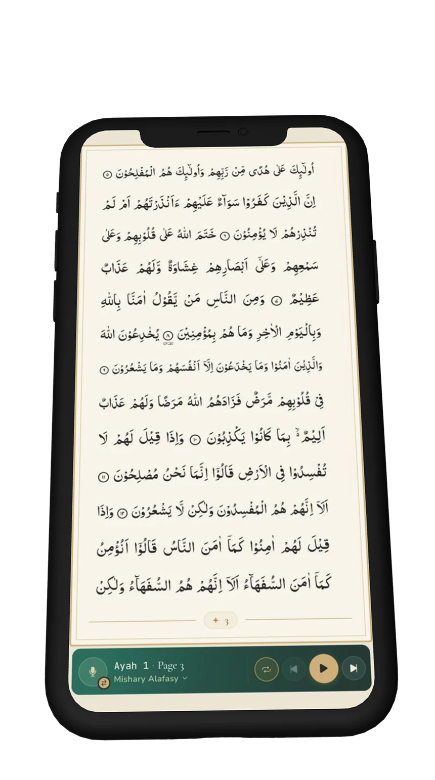 Quran page view with ayah audio player